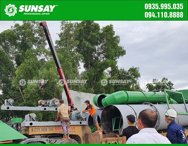 Rotary drum dryer for drying coconut mulch in Binh Dinh
