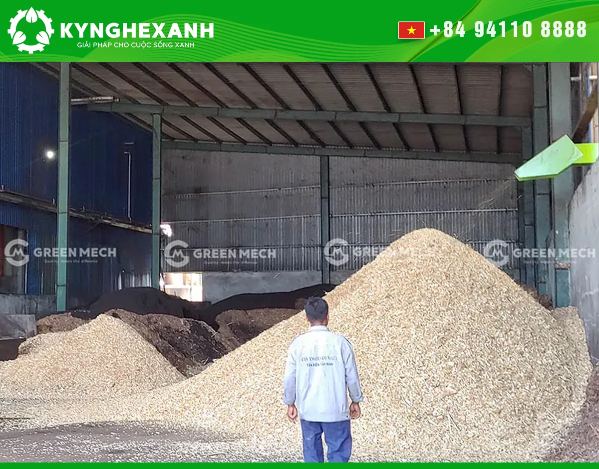 Wood chips stored at a processing facility